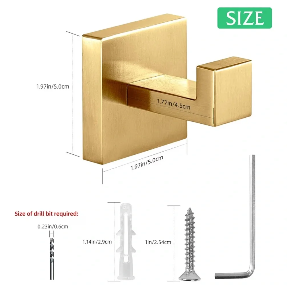 Heavy-Duty WALL/Towel Hooks Rust-Resistant Waterproof in Brushed Gold (2-pack)